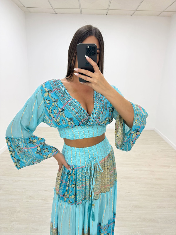 SET INDIO FALDA CELESTE