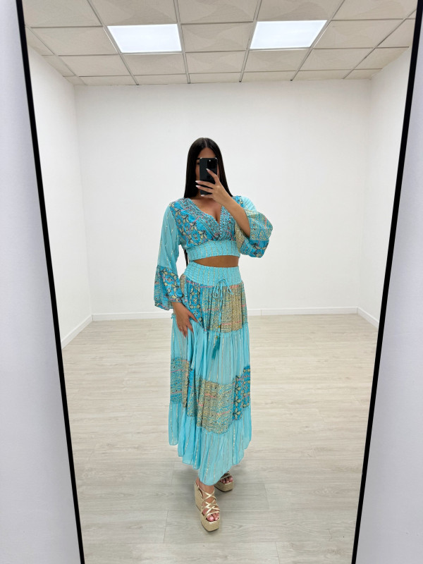 SET INDIO FALDA CELESTE