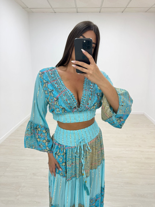 SET INDIO FALDA CELESTE