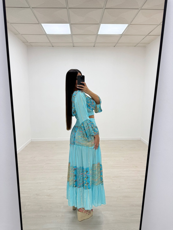 SET INDIO FALDA CELESTE