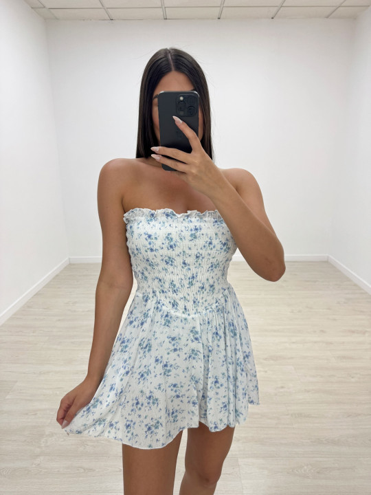 VESTIDO MINI PALABRA DE HONOR FLORES CELESTE