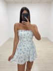 VESTIDO MINI PALABRA DE HONOR FLORES CELESTE