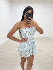 VESTIDO MINI PALABRA DE HONOR FLORES CELESTE