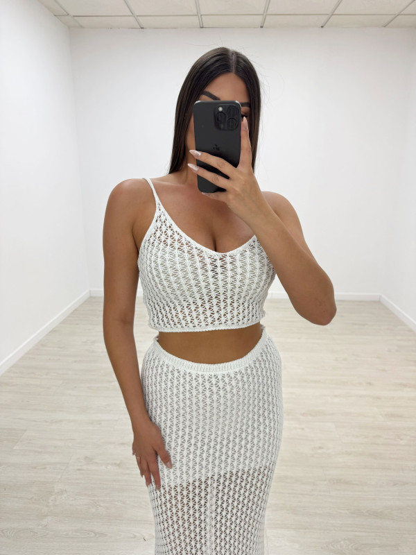 CONJUNTO CROCHET FALDA+TOP BLANCO