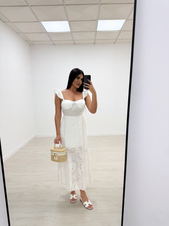 VESTIDO LARGO PERFORADO BLANCO