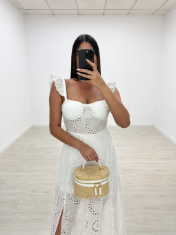 VESTIDO LARGO PERFORADO BLANCO