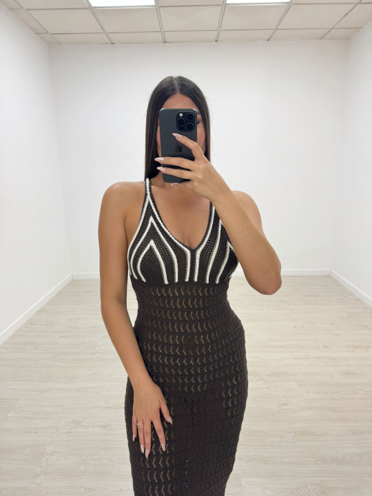 VESTIDO CROCHET COMBINADO MARRÓN