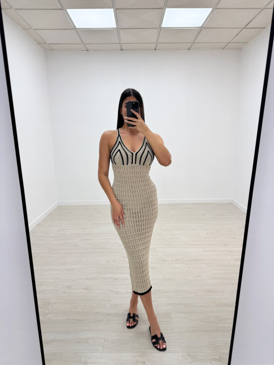 VESTIDO CROCHET COMBINADO CAMEL