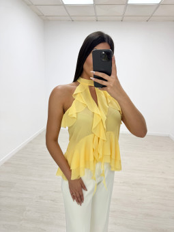 BLUSA HALTER VOLANTES AMARILLA