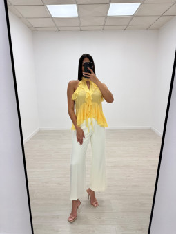 BLUSA HALTER VOLANTES AMARILLA