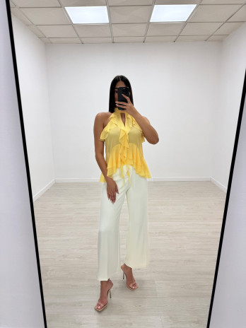 BLUSA HALTER VOLANTES AMARILLA