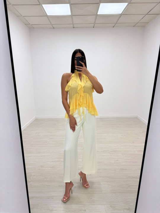 BLUSA HALTER VOLANTES AMARILLA