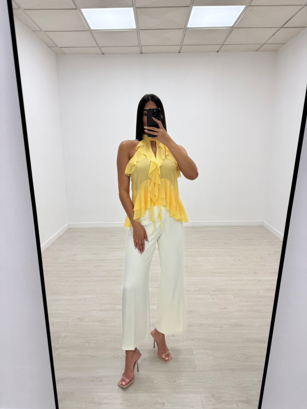 BLUSA HALTER VOLANTES AMARILLA