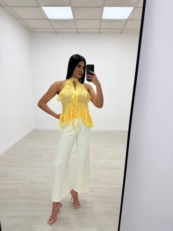 BLUSA HALTER VOLANTES AMARILLA