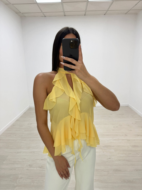 BLUSA HALTER VOLANTES AMARILLA