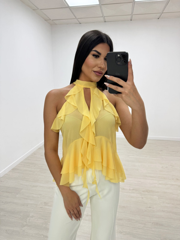 BLUSA HALTER VOLANTES AMARILLA