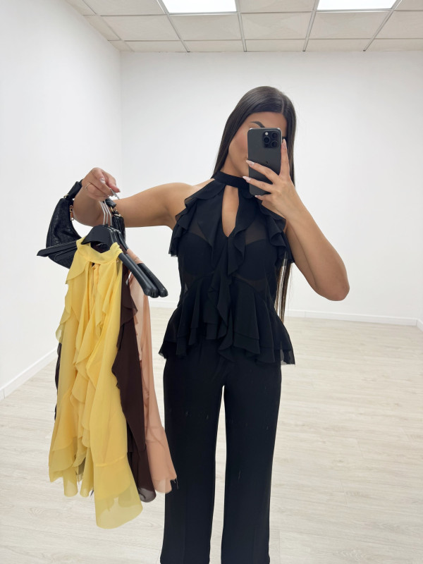 BLUSA HALTER VOLANTES AMARILLA