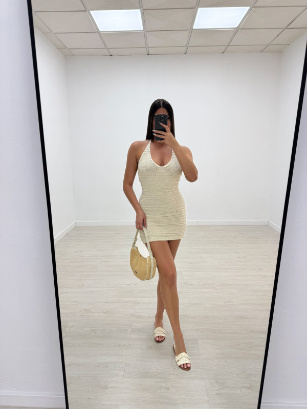 VESTIDO MINI CROCHET BEIGE