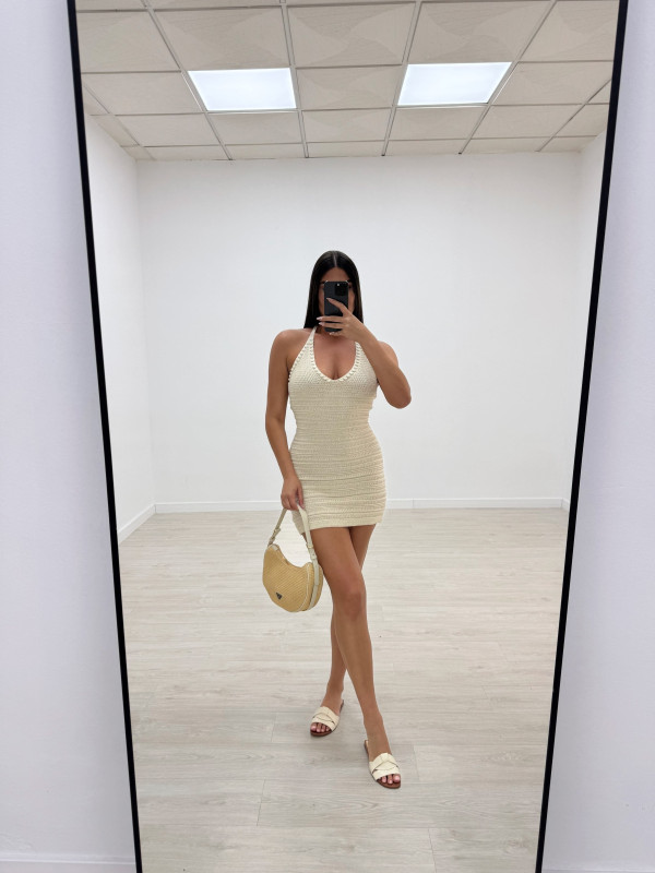 VESTIDO MINI CROCHET BEIGE