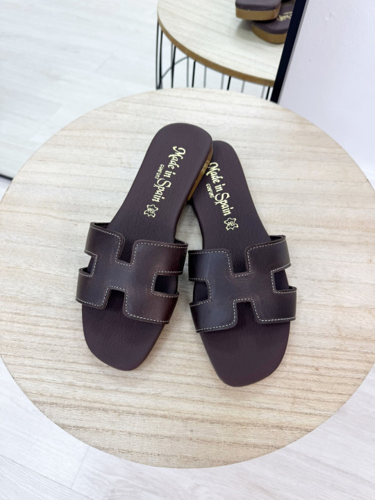 PALAS HERMES PESPUNTE MARRÓN (100% PIEL)