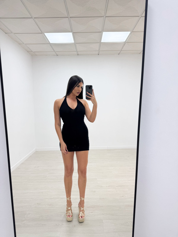 VESTIDO MINI CROCHET NEGRO