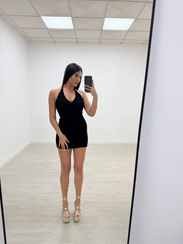 VESTIDO MINI CROCHET NEGRO