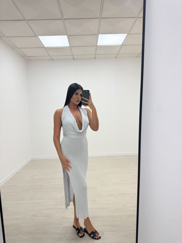 VESTIDO SAMIA LARGO PLATA