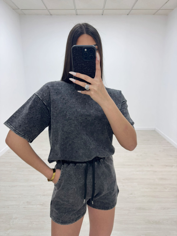 CONJUNTO BERMUDA LAVADO BRILLO GRIS