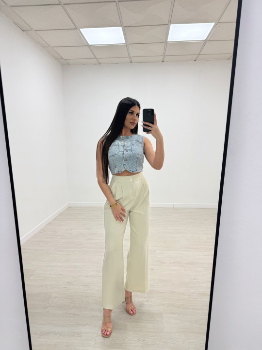 TOP-CHALECO CROP DENIM BRILLO TOP-CHALECO CROP DENIM BRILLO
