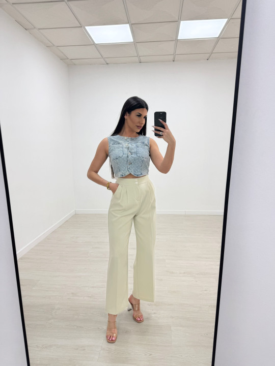 TOP-CHALECO CROP DENIM BRILLO TOP-CHALECO CROP DENIM BRILLO