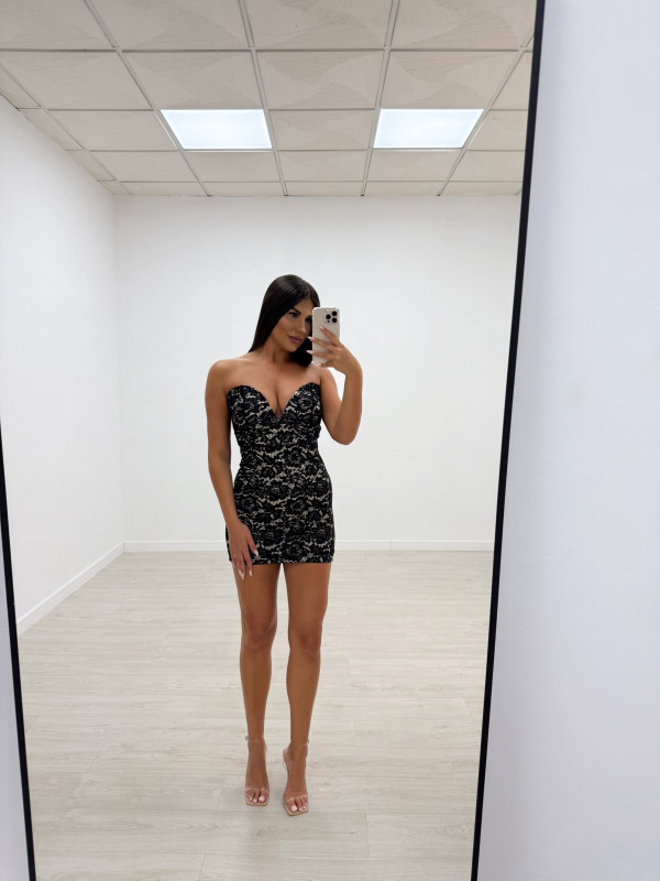 VESTIDO PALABRA DE HONOR ENCAJE NEGRO