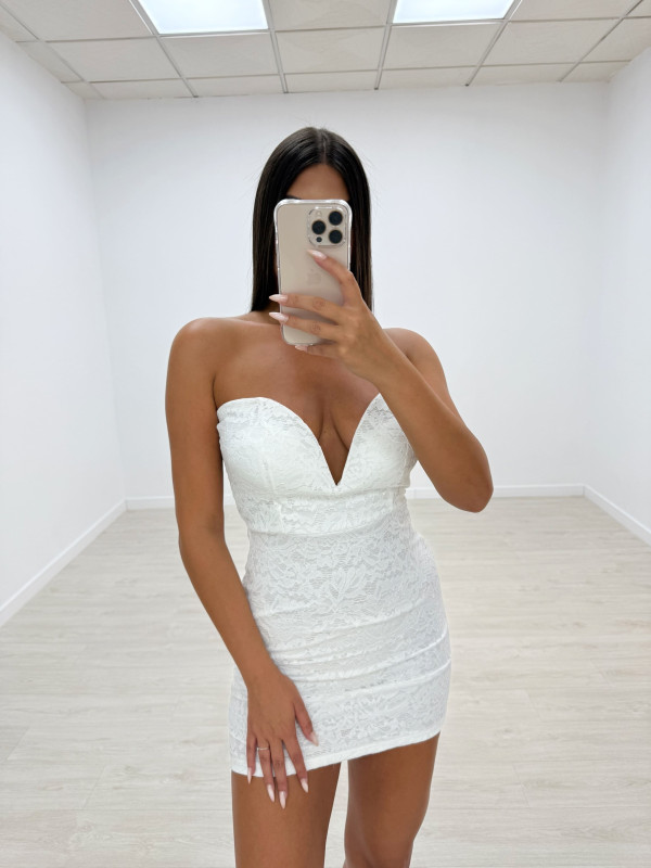 VESTIDO PALABRA DE HONOR ENCAJE BLANCO