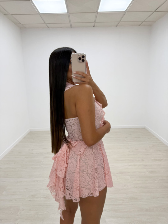 VESTIDO ENCAJE HALTER ROSA