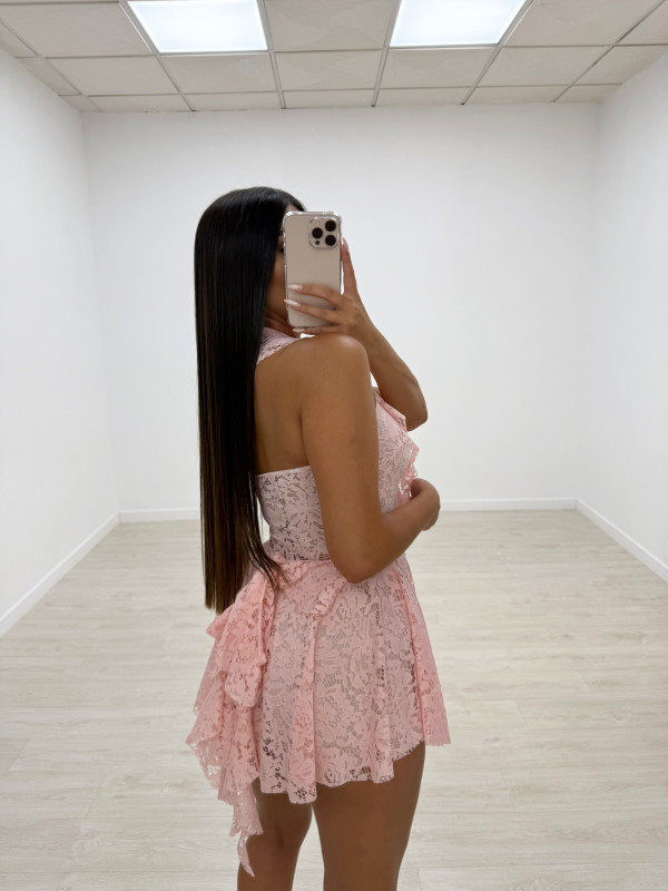 VESTIDO ENCAJE HALTER ROSA