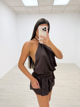 VESTIDO-MONO VOLANTES SATINADO MARRÓN