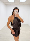 VESTIDO-MONO VOLANTES SATINADO MARRÓN VESTIDO-MONO VOLANTES SATINADO MARRÓN