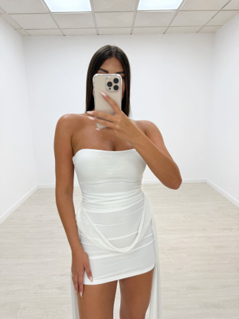 VESTIDO MINI TUL LAZADAS BLANCO