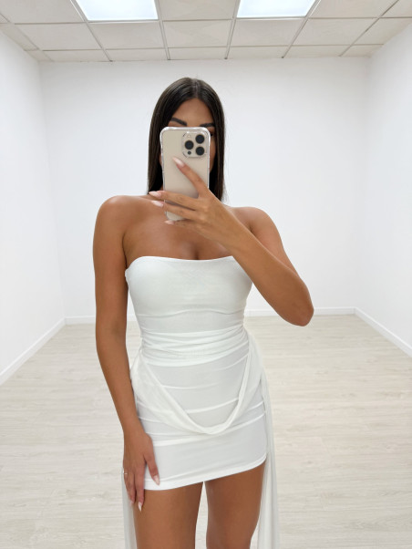 VESTIDO MINI TUL LAZADAS BLANCO