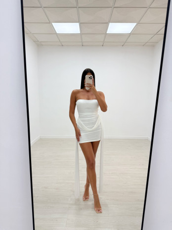 VESTIDO MINI TUL LAZADAS BLANCO