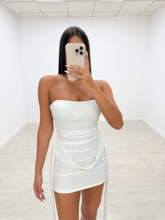 VESTIDO MINI TUL LAZADAS BLANCO