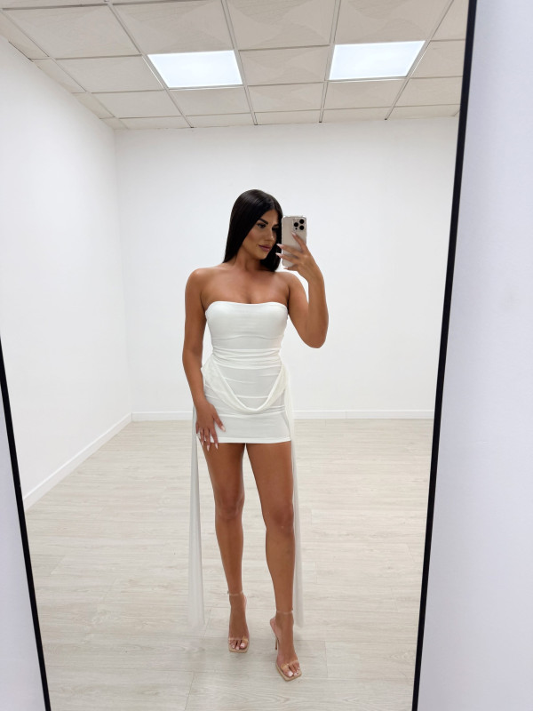 VESTIDO MINI TUL LAZADAS BLANCO