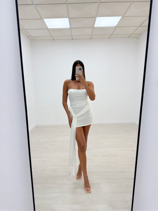 VESTIDO MINI TUL LAZADAS BLANCO