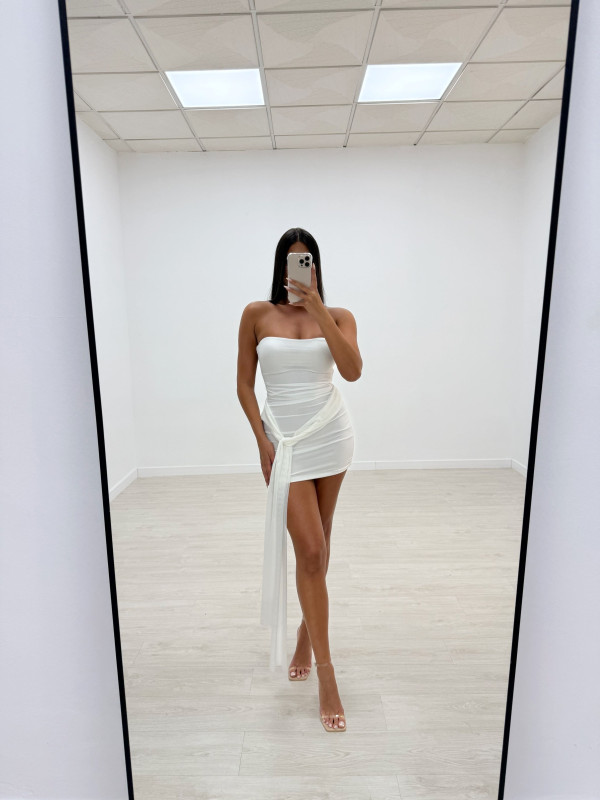 VESTIDO MINI TUL LAZADAS BLANCO