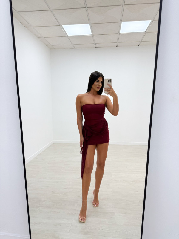 VESTIDO MINI TUL LAZADAS BURDEOS