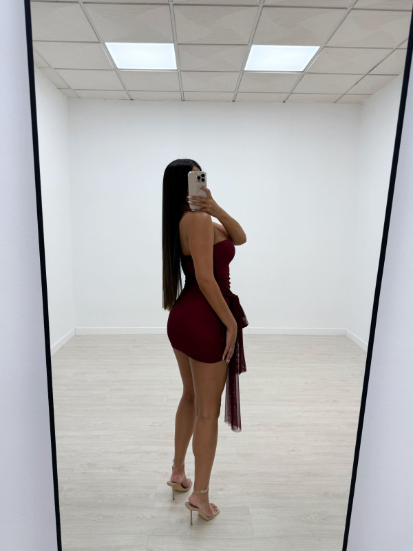 VESTIDO MINI TUL LAZADAS BURDEOS