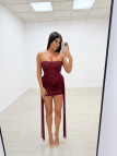 VESTIDO MINI TUL LAZADAS BURDEOS VESTIDO MINI TUL LAZADAS BURDEOS