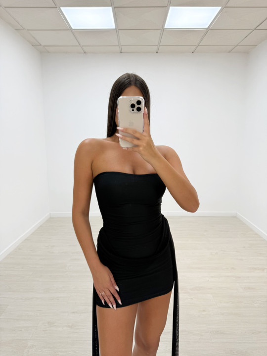 VESTIDO MINI TUL LAZADAS NEGRO