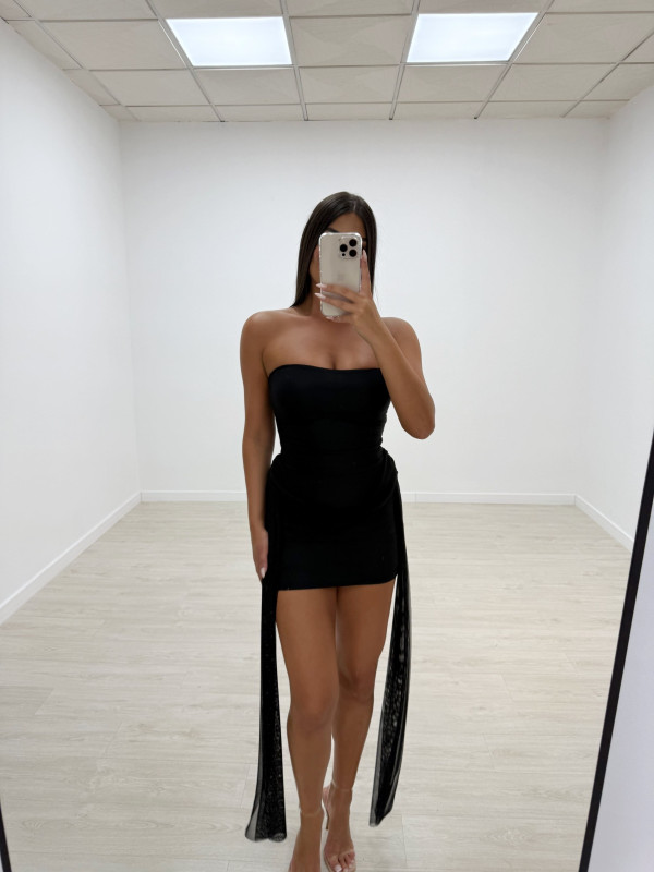 VESTIDO MINI TUL LAZADAS NEGRO