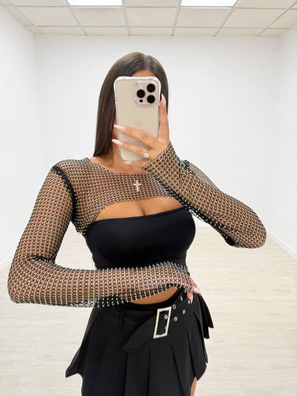 TOP CROP BRILLO NEGRO