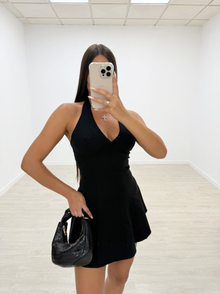 VESTIDO MINI VUELVO HALTER NEGRO
